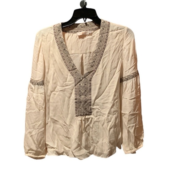 Tory Burch V-neck Silk Peasant Blouse in Cream size 2 - Picture 1 of 9